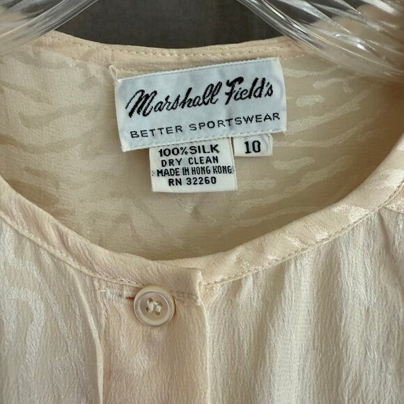 Vintage Marshall Field's Silk Blouse Cream with Jacquard Pattern 70s/80s Sz 10 - Picture 4 of 16